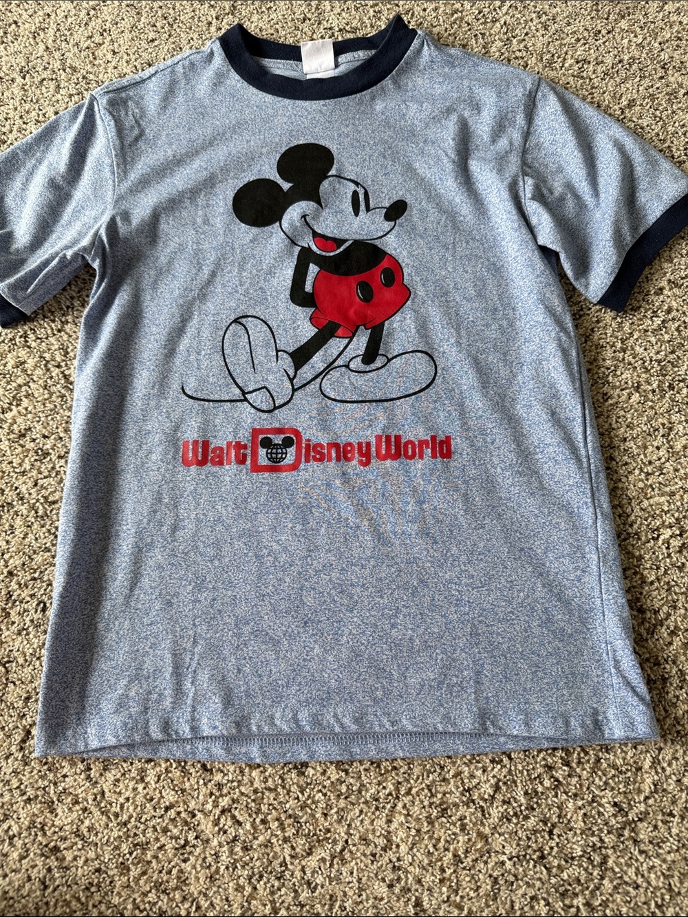 Disney Light Blue Ringer Tee with Mickey Graphic - men’s XS
